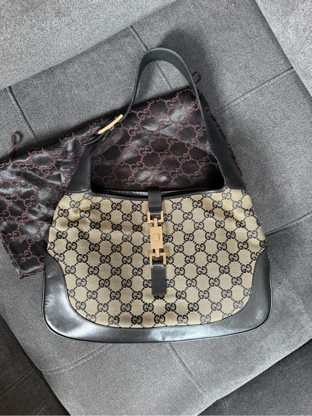 Vintage Gucci Jackie O Bouvier Hobo Bag - Beige Brown GG Canvas (Tom Ford Era)